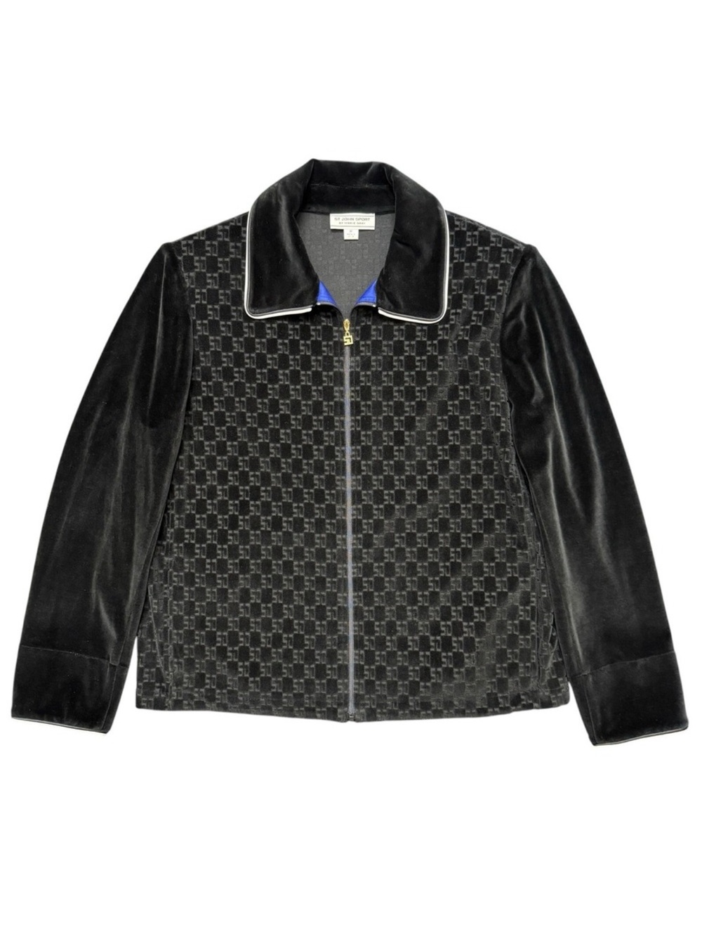 ST JOHN SPORT by‎ Marie Gray Velour Track Jacket Logo Print Zip Front Women's M